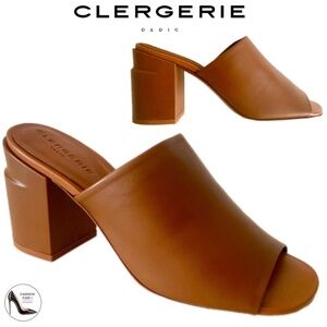 ROBERT CLERGERIE ALLEGRIA MULE Tan LEATHER block Heel Open Toe Slip On Sandals 7